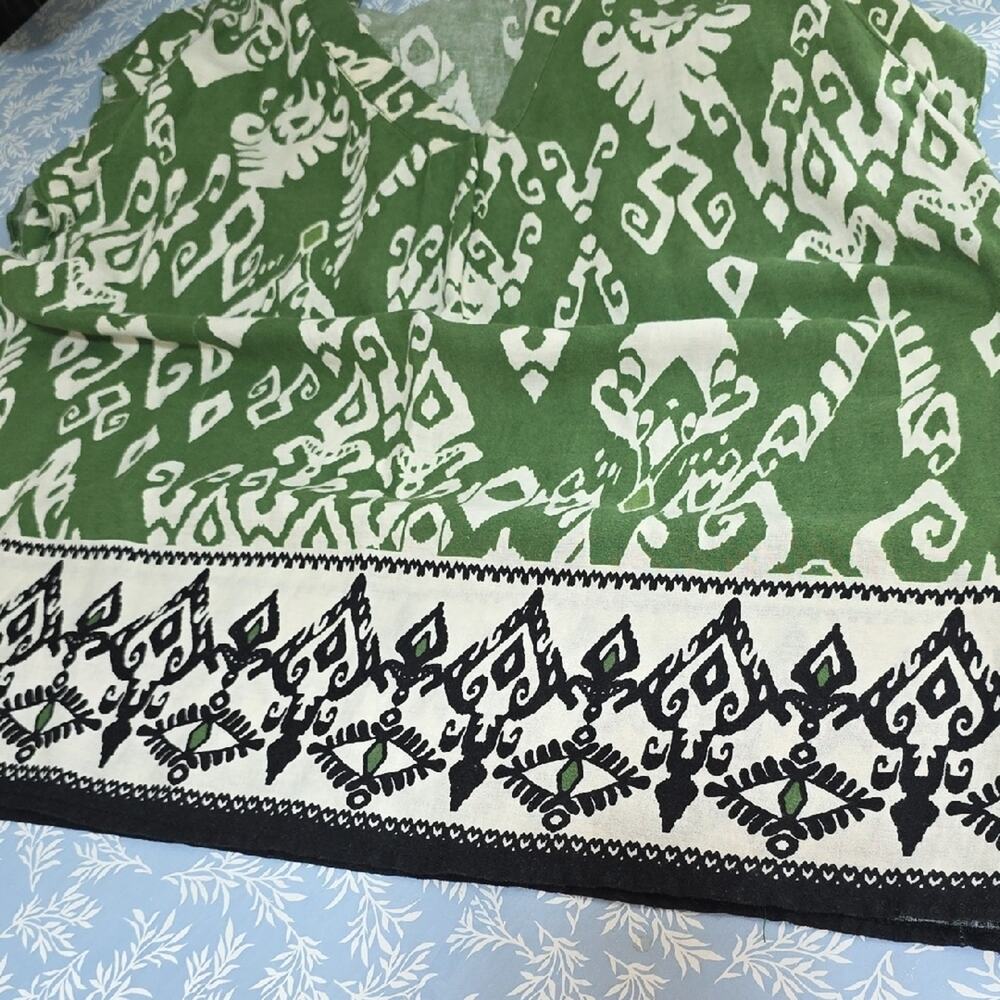 Womens Sz 1X Green/White Ikat BOHO Flutter Sleeve Linen Blend Haute Hippie Top - Picture 8 of 12